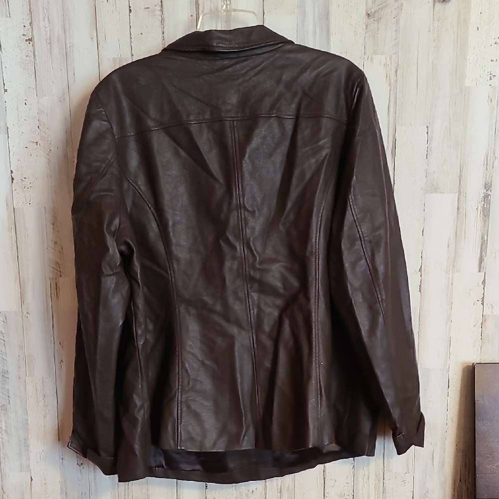 Denim&Co Chocolate Leather Jacket with Floral Design - Picture 7 of 8